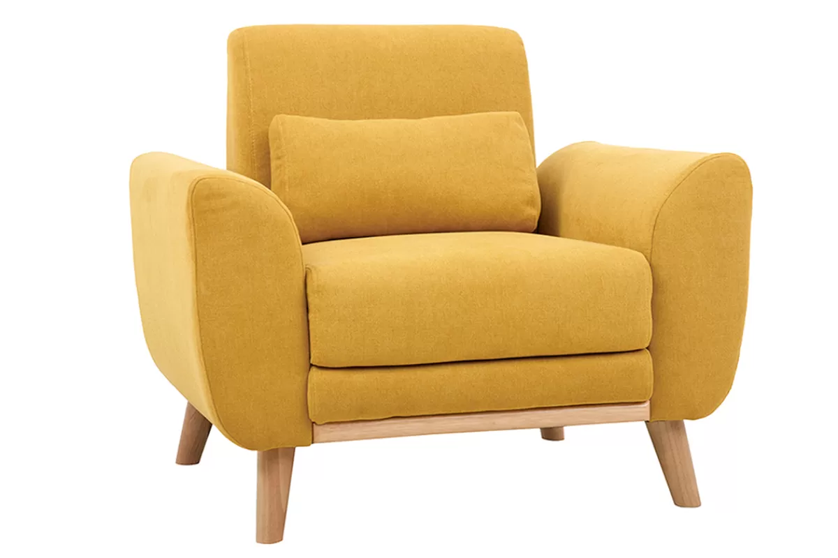 Miliboo Sillones | Sillón-Sillón diseño tejido efecto terciopelo amarillo mostaza y patas roble EKTOR