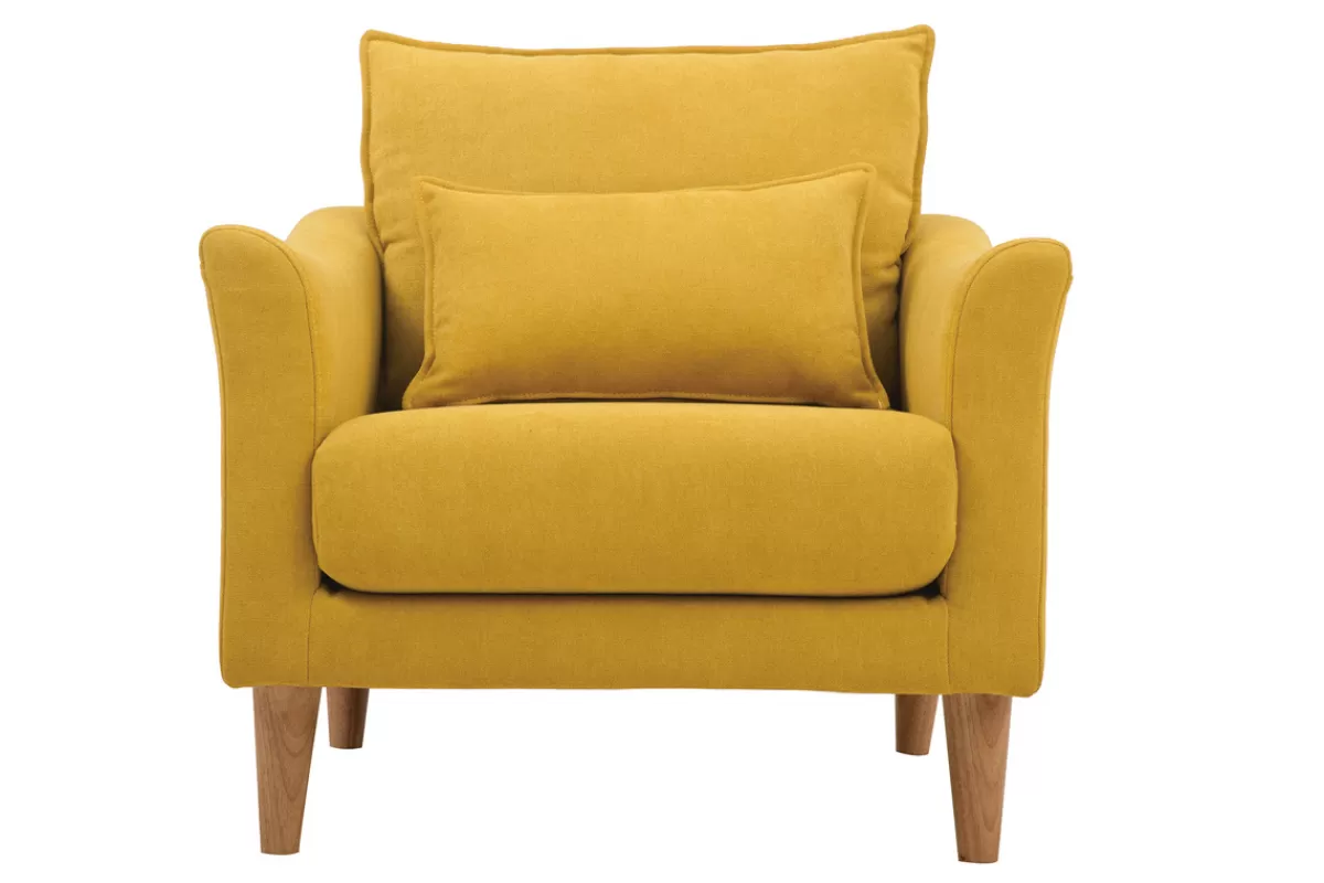 Miliboo Sillones | Sillón-Sillón diseño tejido efecto terciopelo amarillo mostaza y roble KATE