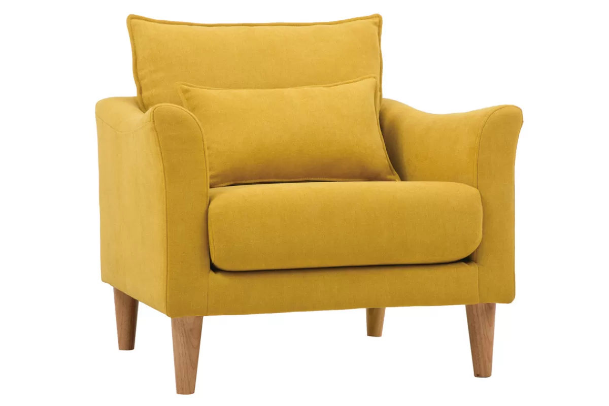 Miliboo Sillones | Sillón-Sillón diseño tejido efecto terciopelo amarillo mostaza y roble KATE