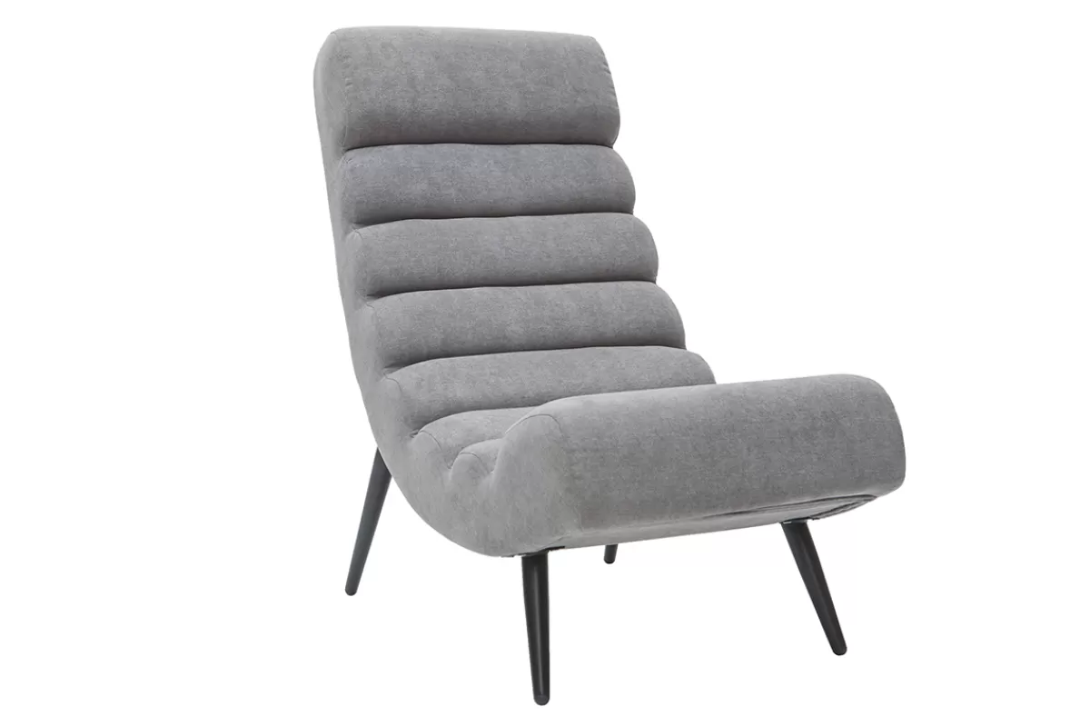 Miliboo Sillones | Sillón-Sillón efecto terciopelo gris y metal negro TAYLOR