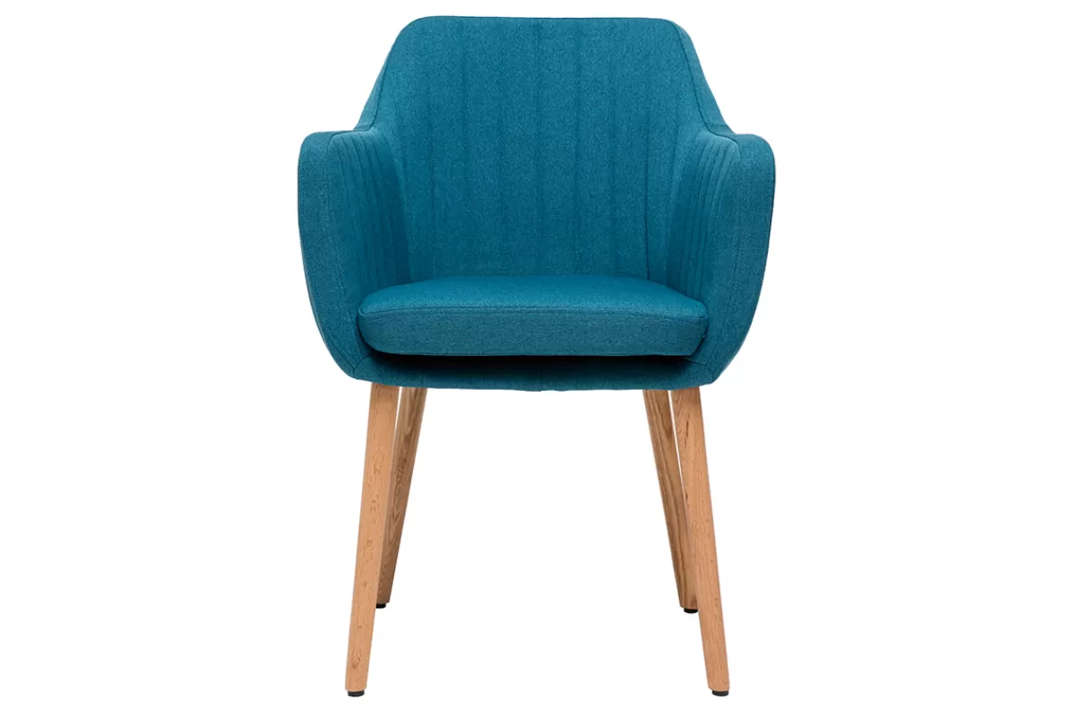 Miliboo Sillones | Sillas Modernas-Sillón escandinavo azul petróleo y patas roble ALEYNA