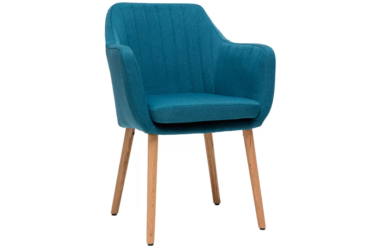 Miliboo Sillones | Sillas Modernas-Sillón escandinavo azul petróleo y patas roble ALEYNA