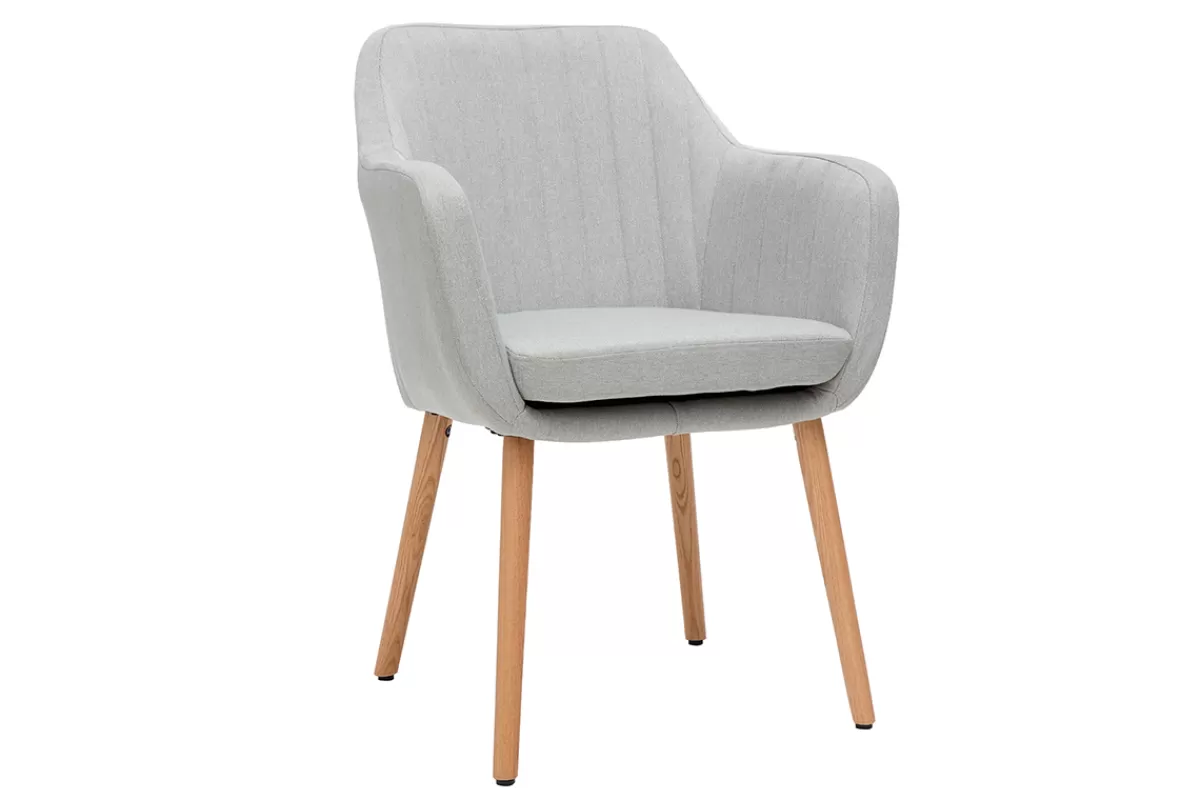 Miliboo Sillones | Sillas Modernas-Sillón escandinavo gris claro y patas roble ALEYNA