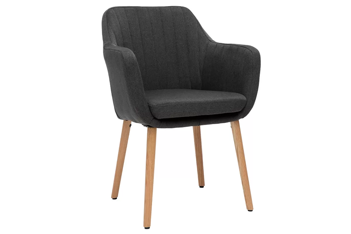 Miliboo Sillones | Sillas Modernas-Sillón escandinavo gris oscuro y patas roble ALEYNA