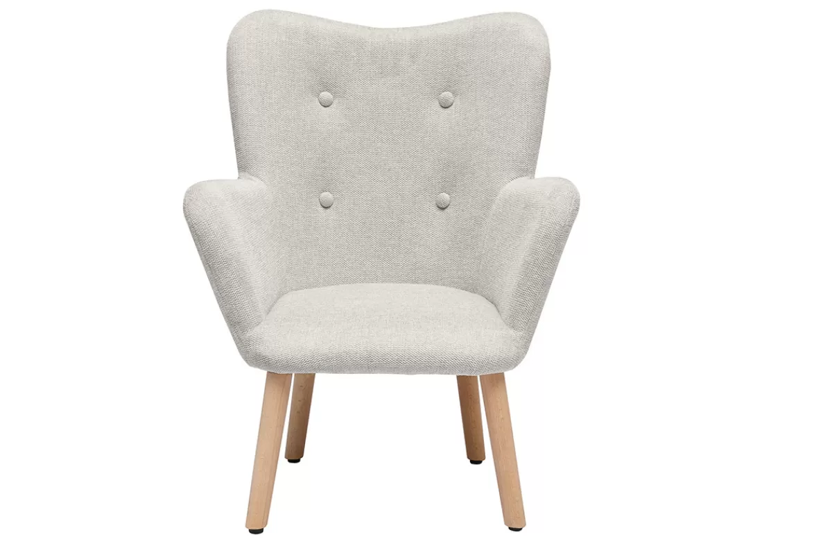 Miliboo Sillón Niño-Sillón infantil escandinavo de tela efecto terciopelo beige y madera clara BABY BRISTOL