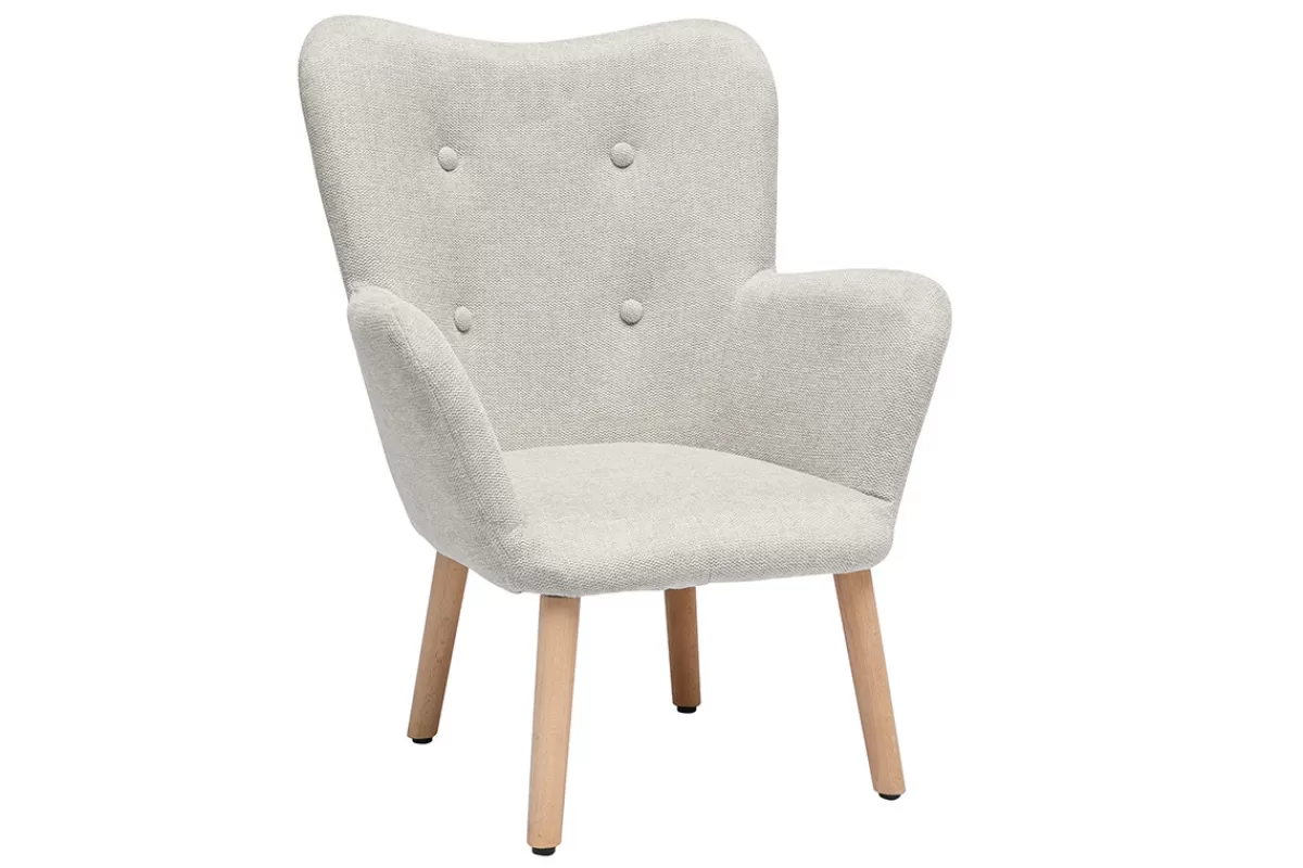 Miliboo Sillón Niño-Sillón infantil escandinavo de tela efecto terciopelo beige y madera clara BABY BRISTOL