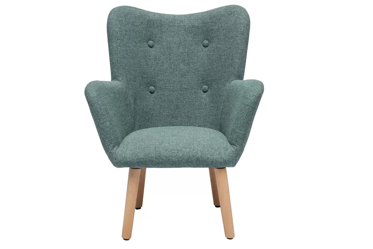 Miliboo Sillón Niño-Sillón infantil escandinavo de tela verde grisáceo y madera clara BABY BRISTOL