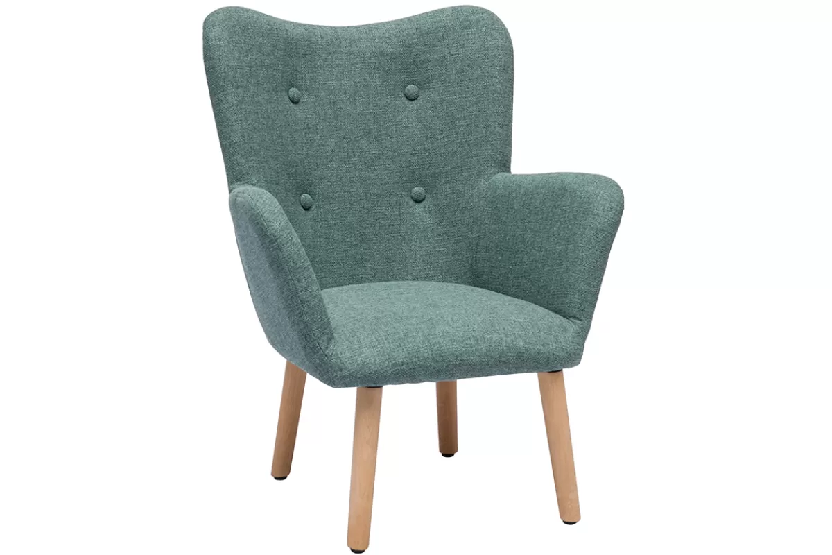 Miliboo Sillón Niño-Sillón infantil escandinavo de tela verde grisáceo y madera clara BABY BRISTOL