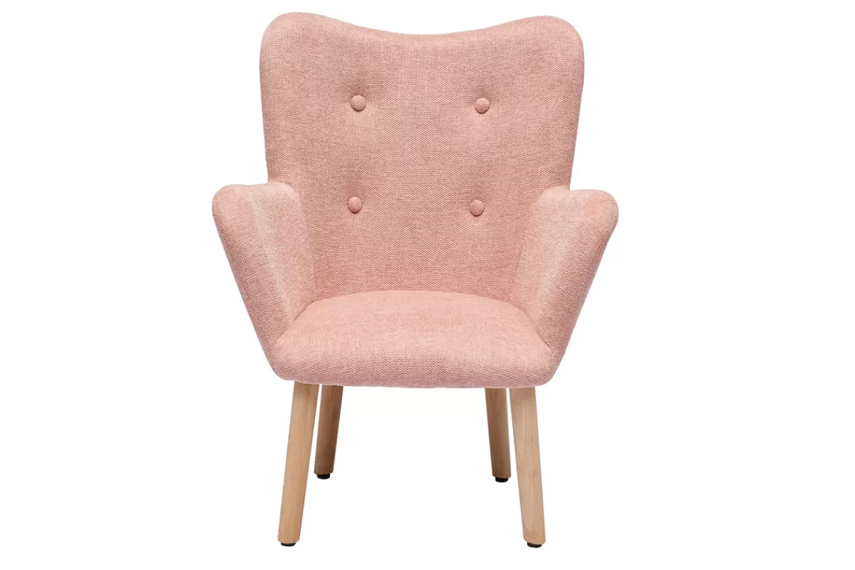 Miliboo Sillón Niño-Sillón infantil escandinavo de terciopelo rosa y madera clara BABY BRISTOL