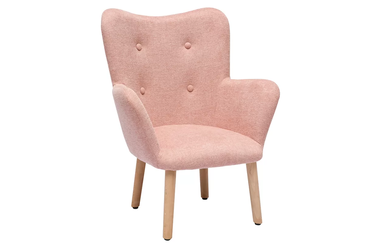 Miliboo Sillón Niño-Sillón infantil escandinavo de terciopelo rosa y madera clara BABY BRISTOL