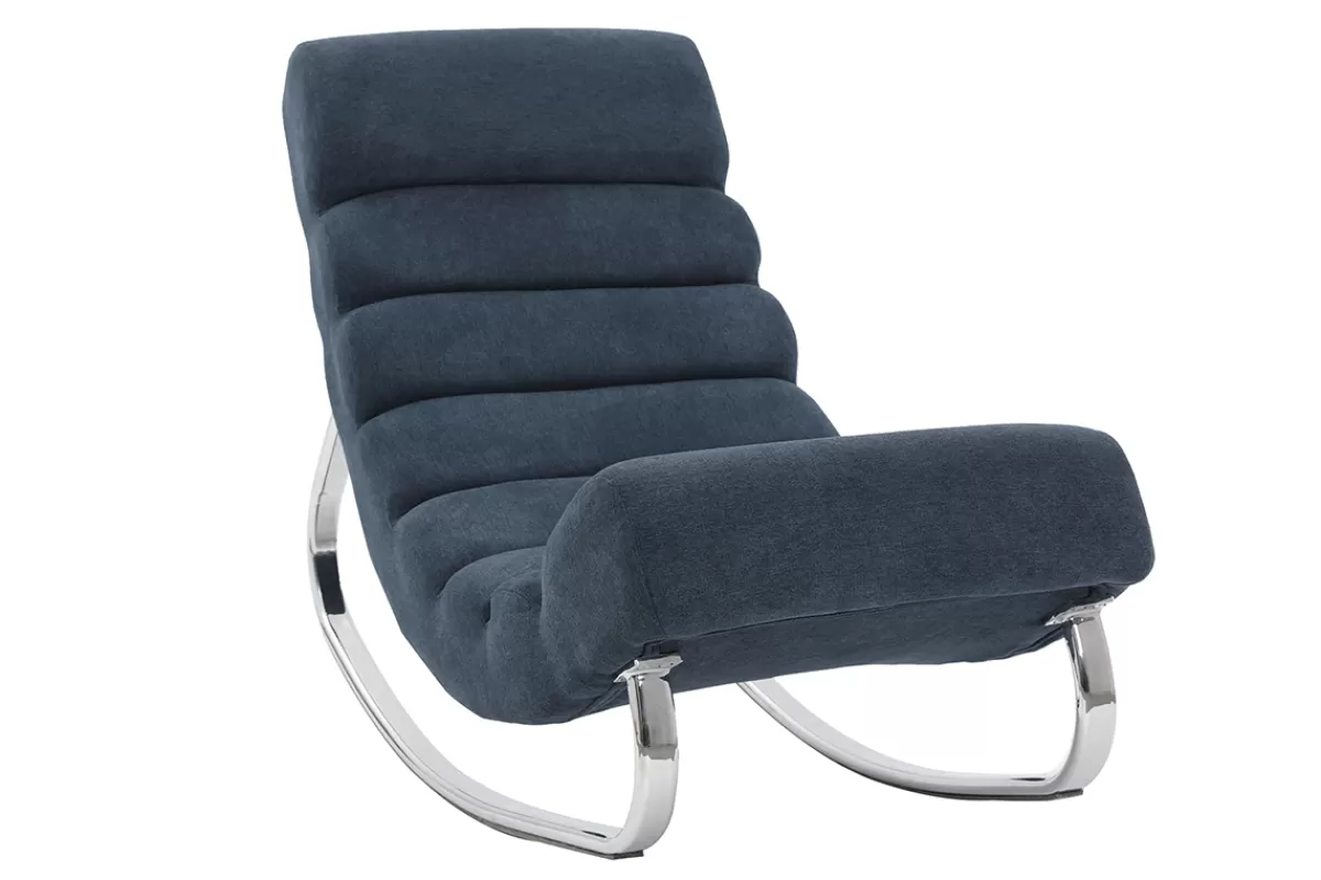 Miliboo Mecedoras | Sillón-Sillón mecedora moderno efecto terciopelo azul TAYLOR