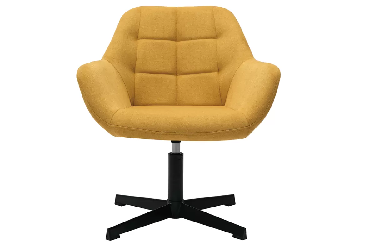 Miliboo Sillones | Silla De Oficina-Sillón moderno con tejido efecto aterciopelado amarillo mostaza y metal negro MAXINE