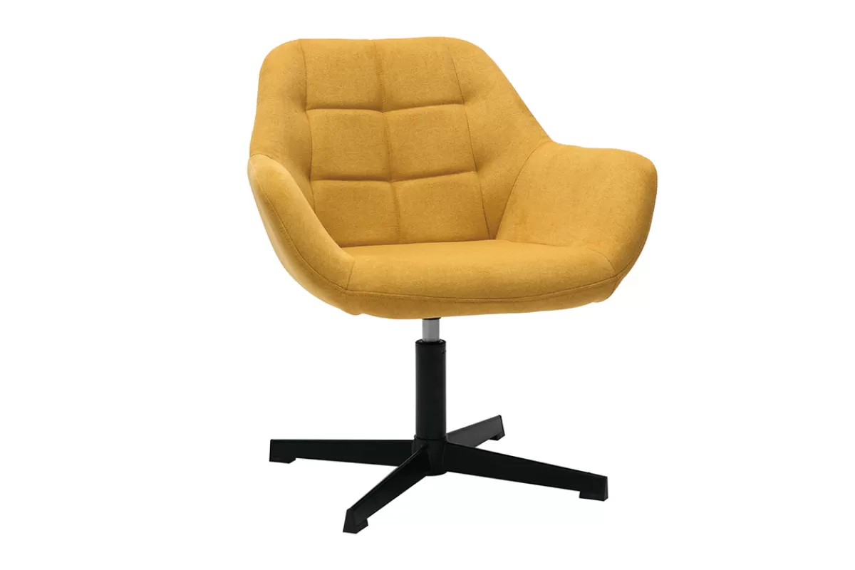 Miliboo Sillones | Silla De Oficina-Sillón moderno con tejido efecto aterciopelado amarillo mostaza y metal negro MAXINE