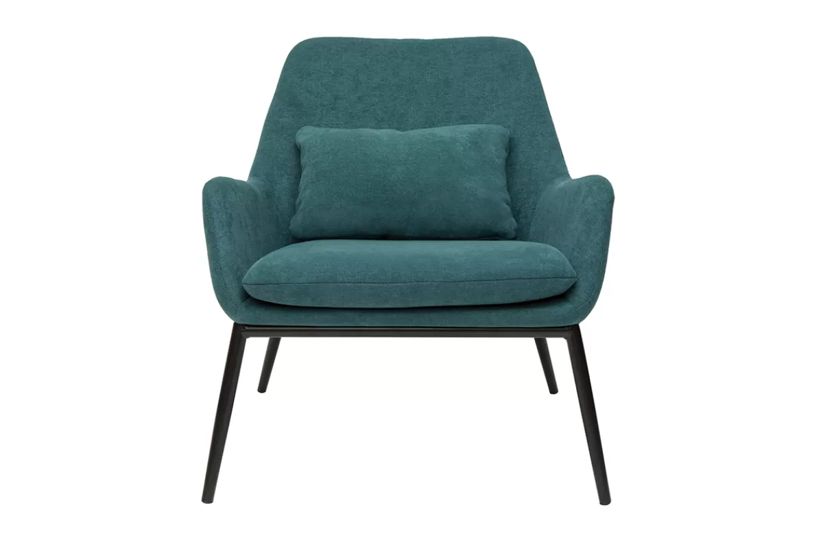 Miliboo Sillones | Sillón-Sillón moderno con tejido efecto aterciopelado azul petróleo y metal negro MAXINE