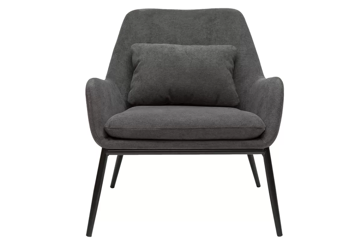 Miliboo Sillones | Sillón-Sillón moderno con tejido efecto aterciopelado gris oscuro y metal negro MAXINE