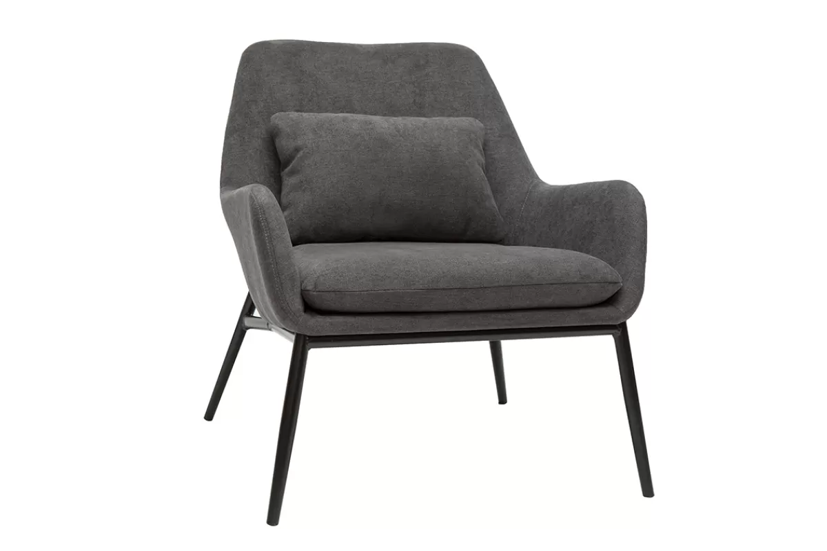 Miliboo Sillones | Sillón-Sillón moderno con tejido efecto aterciopelado gris oscuro y metal negro MAXINE