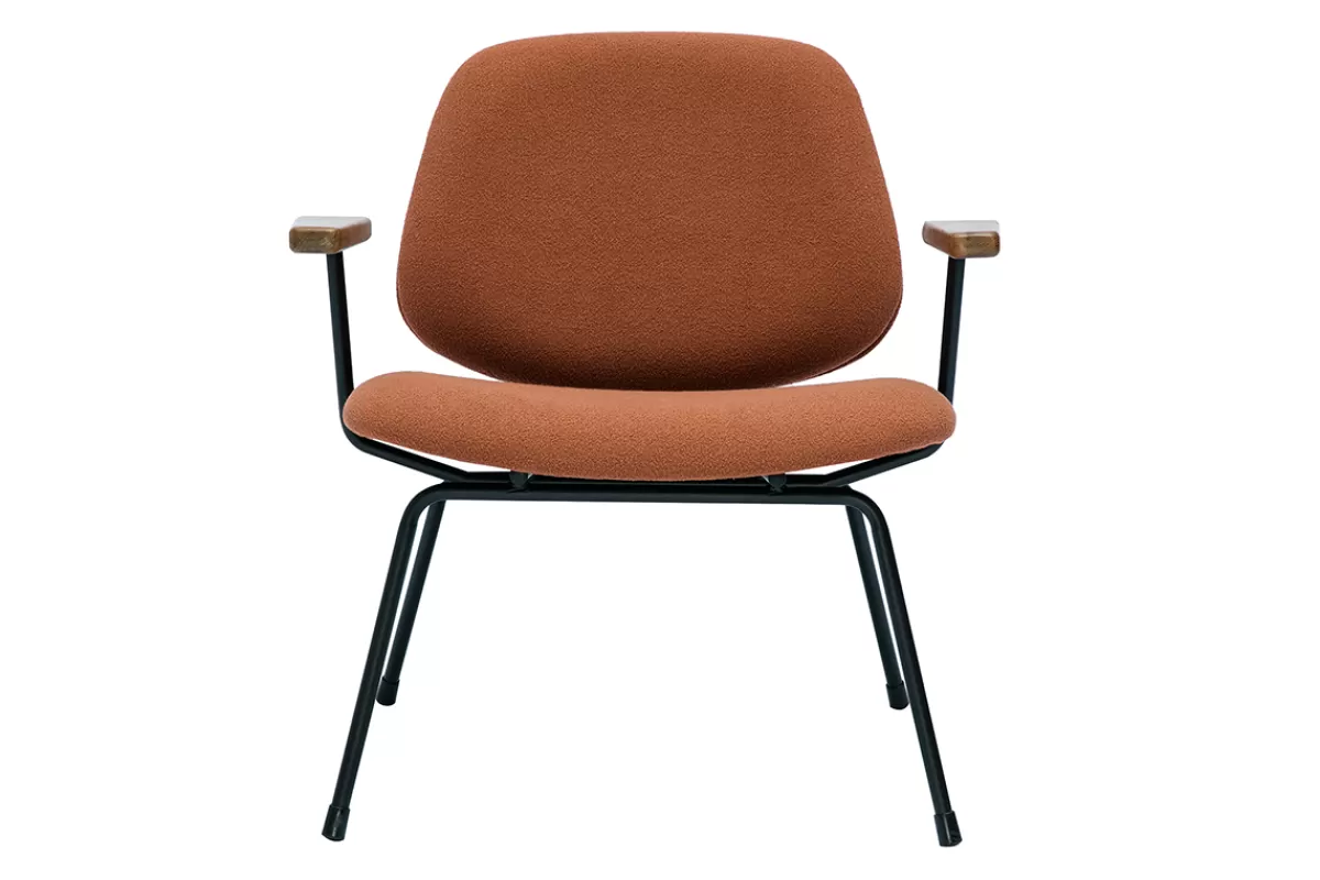 Miliboo Sillones | Sillón-Sillón moderno de borreguillo color terracota, metal negro y madera oscura BARNET