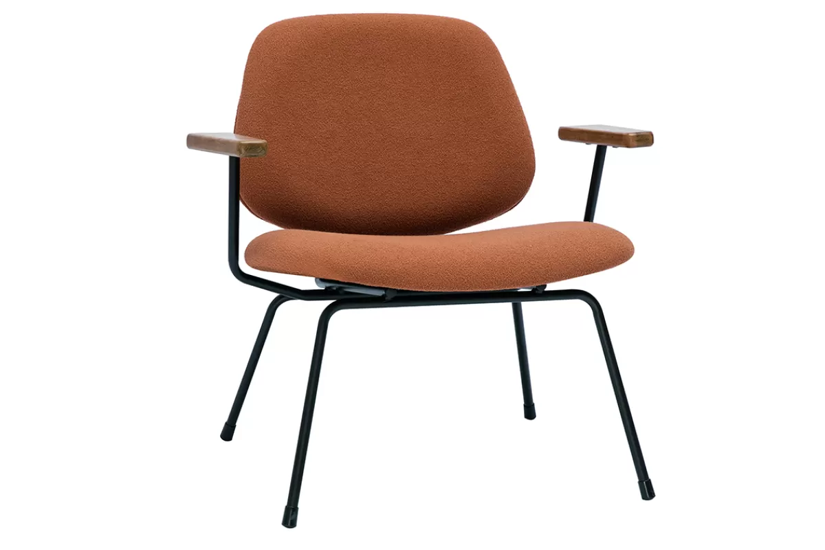 Miliboo Sillones | Sillón-Sillón moderno de borreguillo color terracota, metal negro y madera oscura BARNET