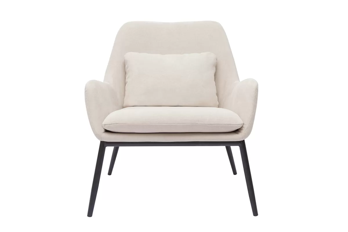 Miliboo Sillón-Sillón moderno de tejido efecto aterciopelado beige y metal negro MAXINE