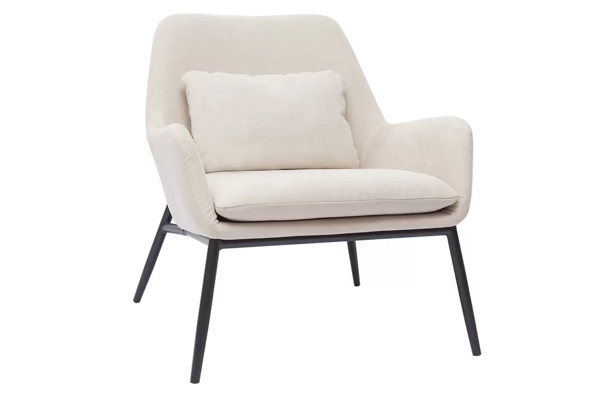 Miliboo Sillón-Sillón moderno de tejido efecto aterciopelado beige y metal negro MAXINE