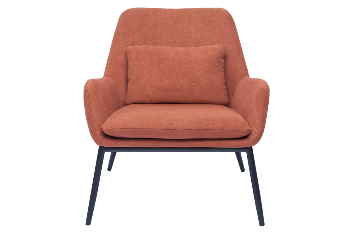 Miliboo Sillón-Sillón moderno de tejido efecto aterciopelado terracota y metal negro MAXINE