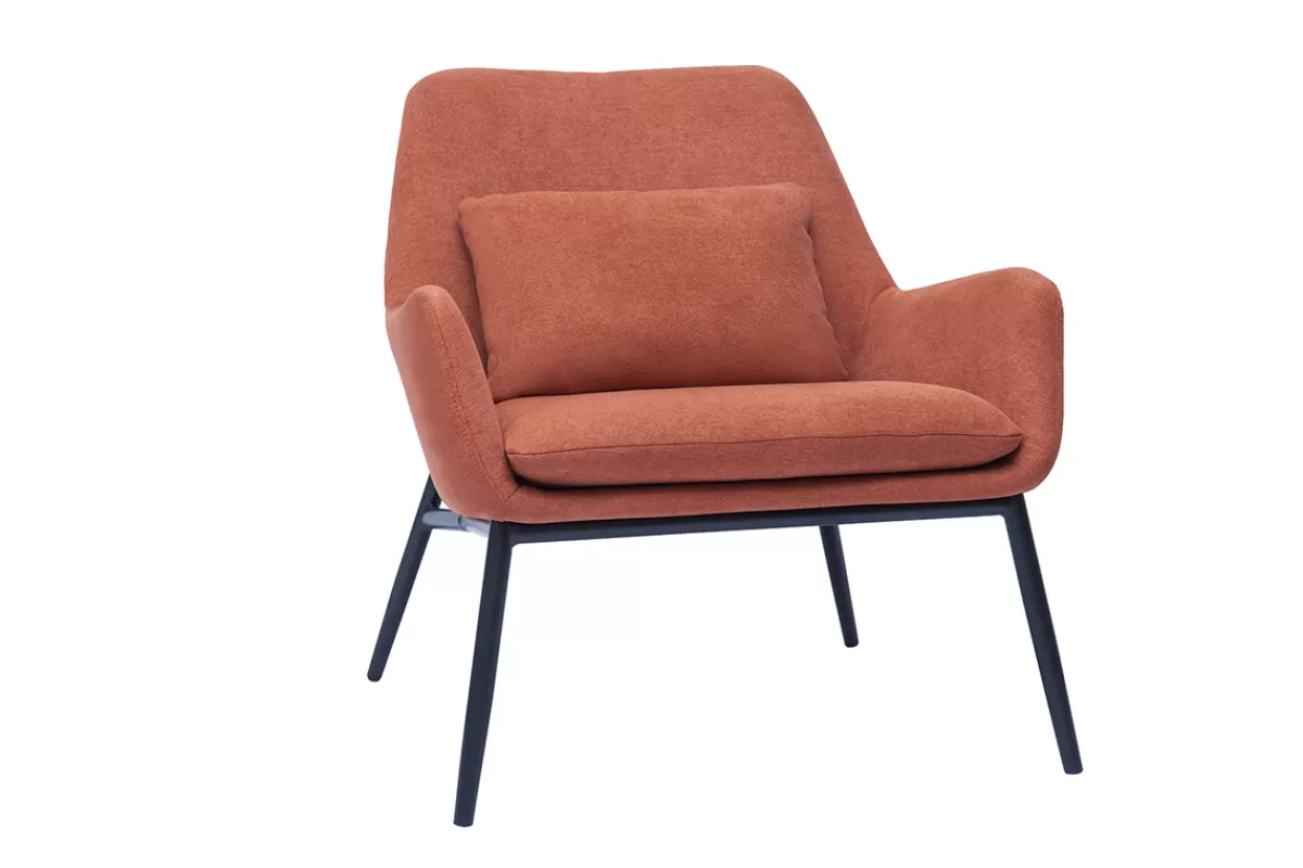 Miliboo Sillón-Sillón moderno de tejido efecto aterciopelado terracota y metal negro MAXINE