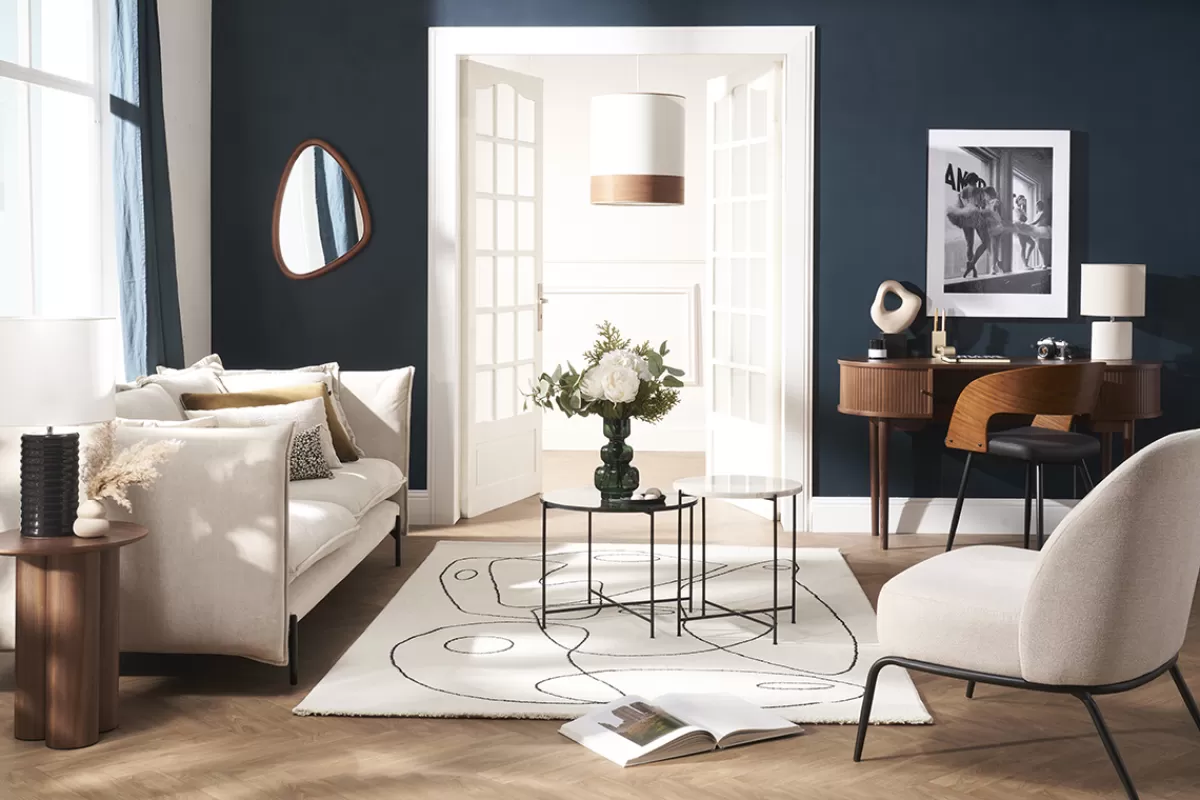 Miliboo Sillones | Sillón-Sillón moderno de tejido efecto aterciopelado texturizado beige y metal negro BREGO
