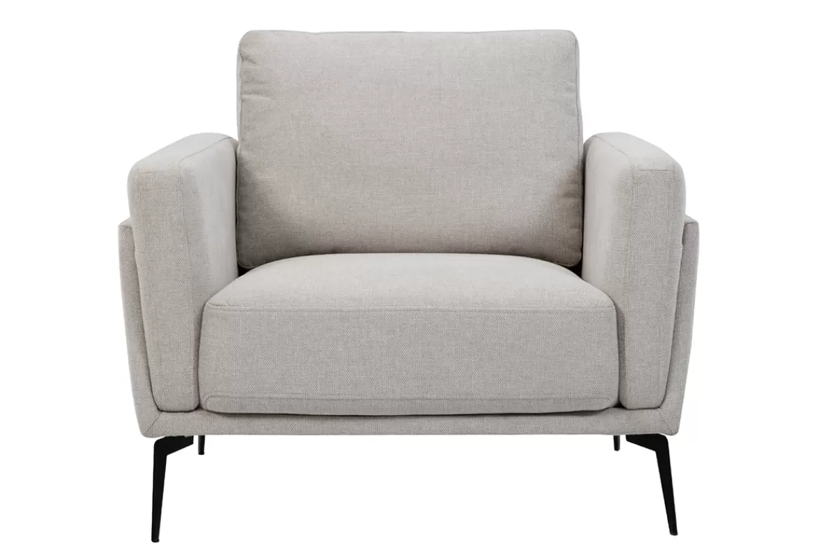 Miliboo Sillones | Sillón-Sillón moderno de tejido efecto aterciopelado texturizado beige y metal negro MOSCO