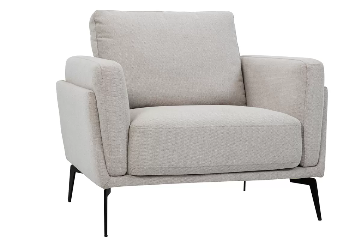 Miliboo Sillones | Sillón-Sillón moderno de tejido efecto aterciopelado texturizado beige y metal negro MOSCO