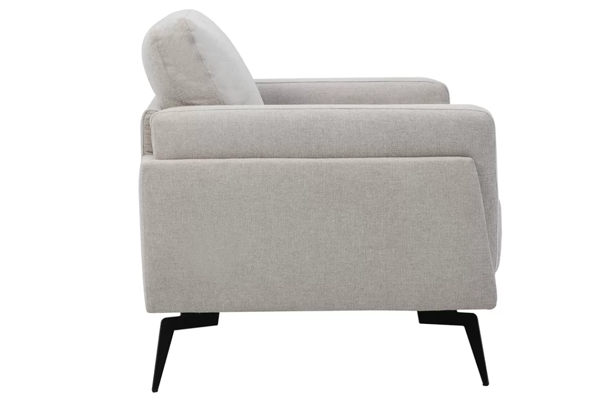 Miliboo Sillones | Sillón-Sillón moderno de tejido efecto aterciopelado texturizado beige y metal negro MOSCO