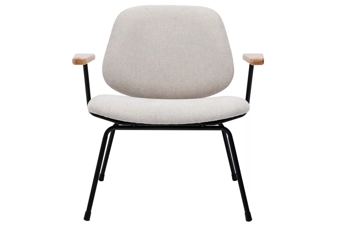 Miliboo Sillones | Sillón-Sillón moderno de tela efecto aterciopelado beige, metal negro y madera clara BARNET