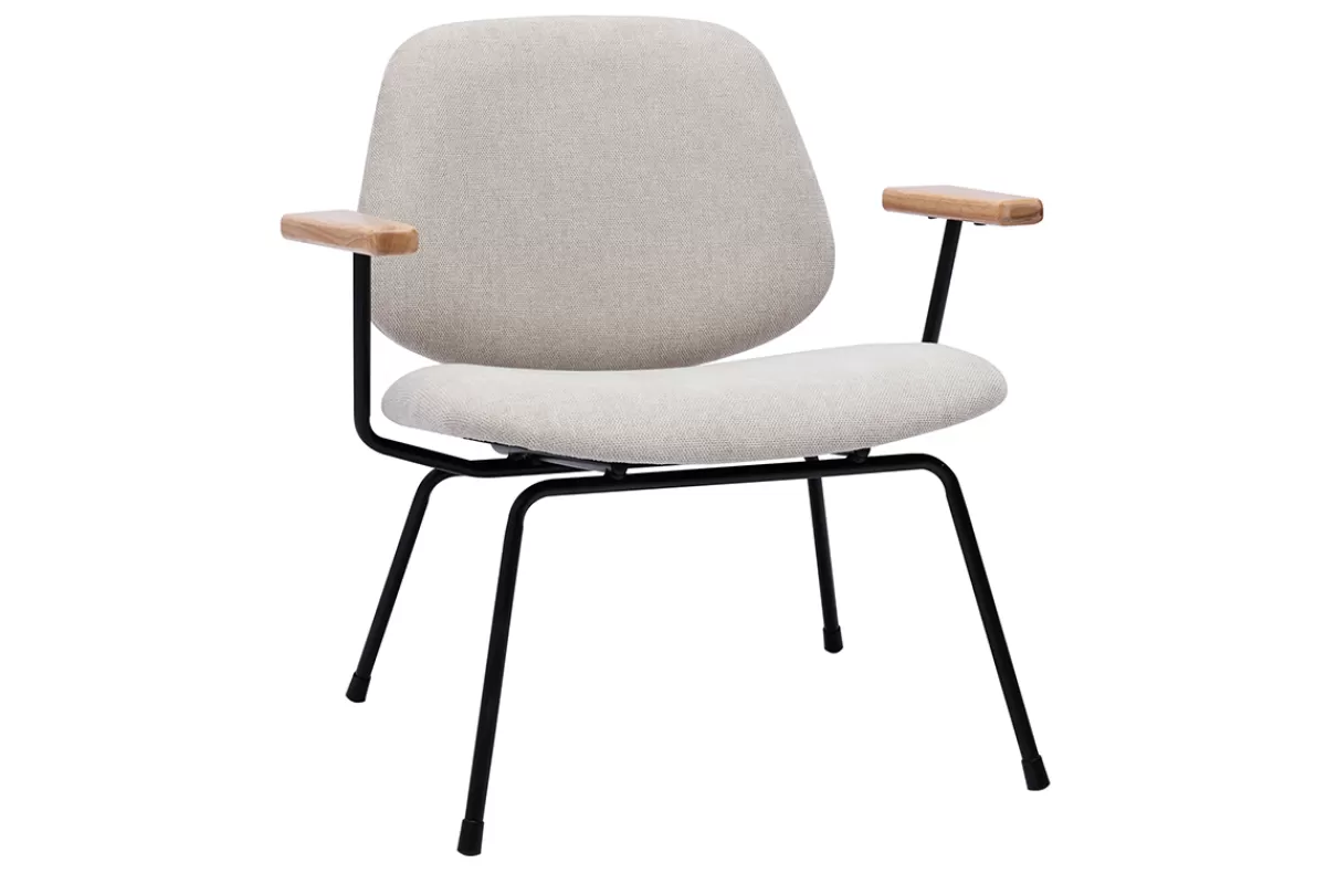 Miliboo Sillones | Sillón-Sillón moderno de tela efecto aterciopelado beige, metal negro y madera clara BARNET