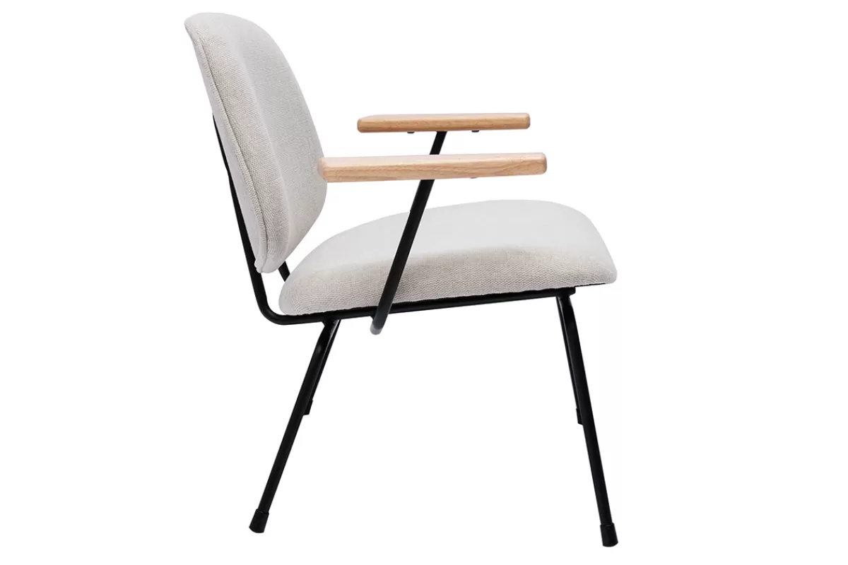 Miliboo Sillones | Sillón-Sillón moderno de tela efecto aterciopelado beige, metal negro y madera clara BARNET