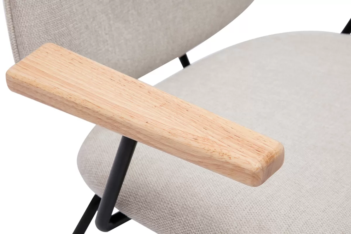 Miliboo Sillones | Sillón-Sillón moderno de tela efecto aterciopelado beige, metal negro y madera clara BARNET