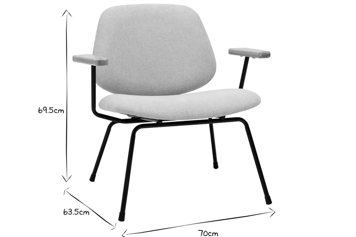 Miliboo Sillones | Sillón-Sillón moderno de tela efecto aterciopelado beige, metal negro y madera clara BARNET