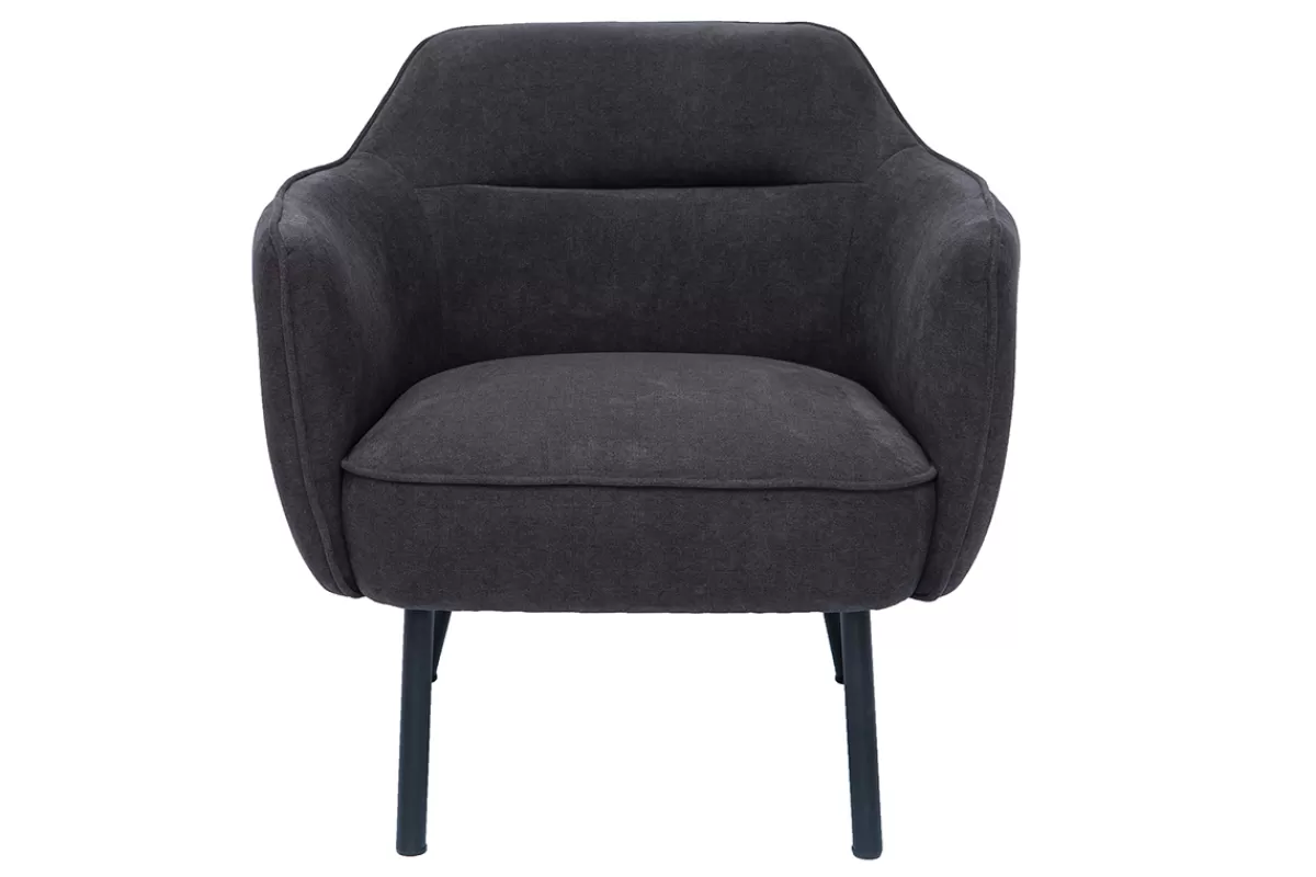 Miliboo Sillones | Sillón-Sillón moderno de tela efecto aterciopelado gris oscuro LAURENS
