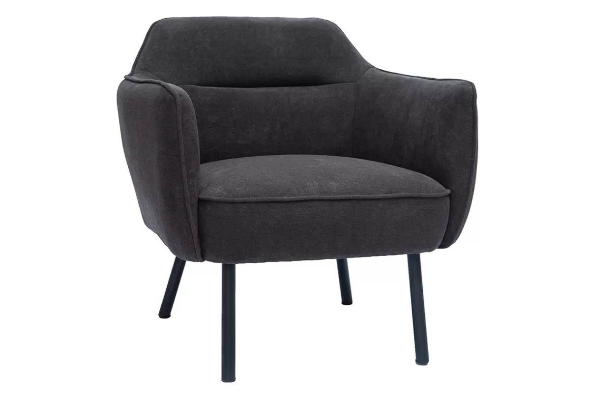 Miliboo Sillones | Sillón-Sillón moderno de tela efecto aterciopelado gris oscuro LAURENS