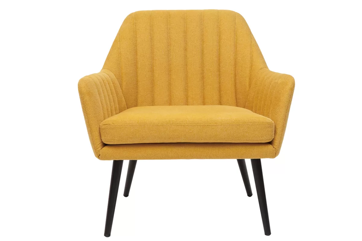Miliboo Sillones | Sillón-Sillón moderno de tela efecto aterciopelado texturizado amarillo mostaza y metal negro GASTON