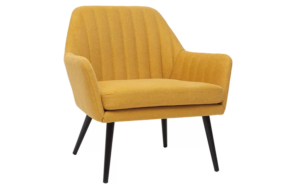 Miliboo Sillones | Sillón-Sillón moderno de tela efecto aterciopelado texturizado amarillo mostaza y metal negro GASTON