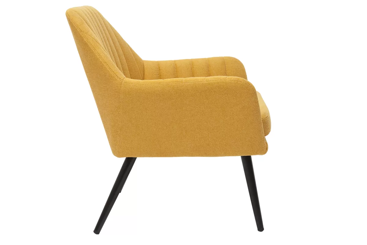 Miliboo Sillones | Sillón-Sillón moderno de tela efecto aterciopelado texturizado amarillo mostaza y metal negro GASTON