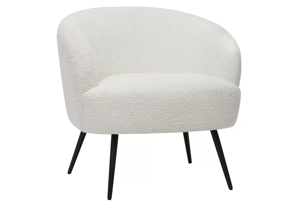 Miliboo Sillones | Sillón-Sillón moderno de tela efecto borreguillo color crudo y metal negro MAGGIE