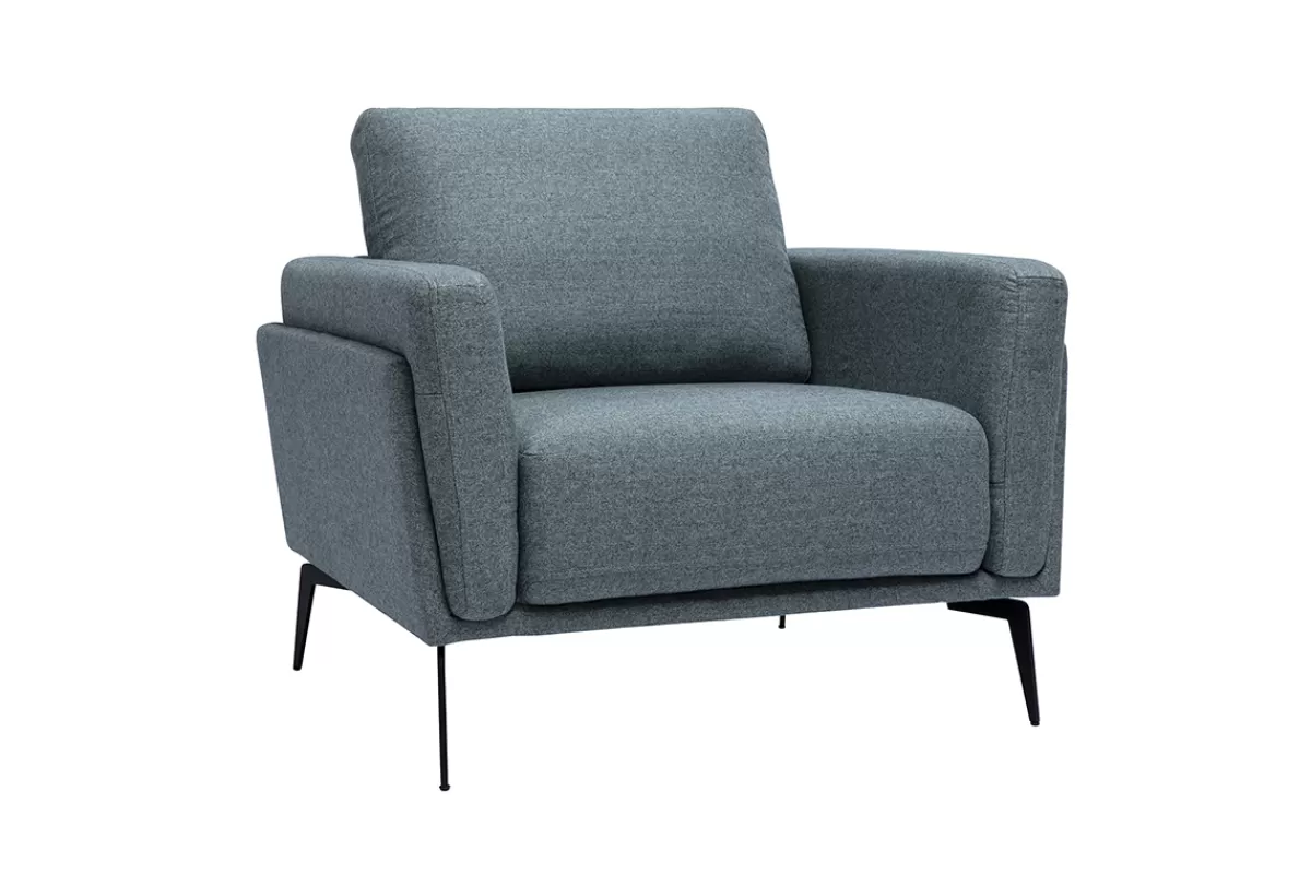 Miliboo Sillón-Sillón moderno de tela verde grisáceo y metal negro MOSCO