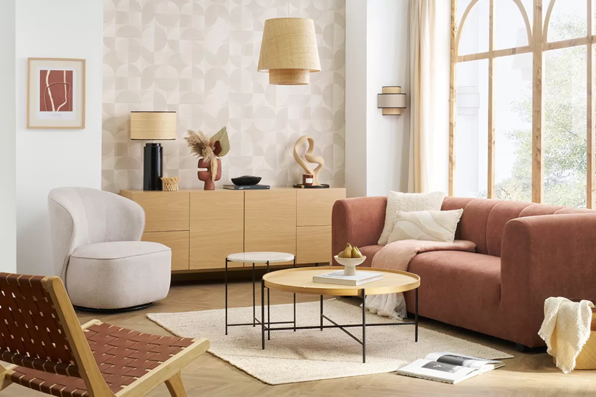 Miliboo Sillones | Sillón-Sillón moderno giratorio de tejido efecto aterciopelado texturizado beige AMBER