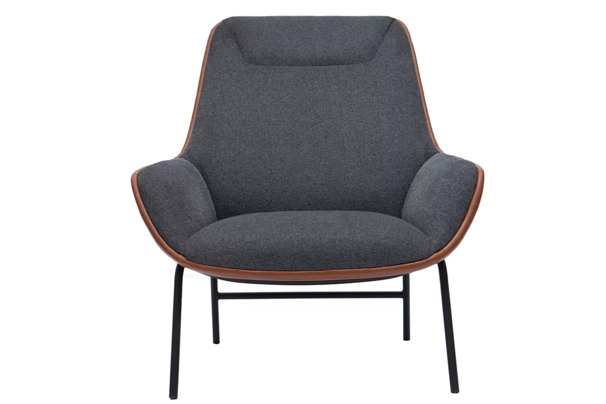 Miliboo Sillones | Sillón-Sillón moderno marrón de tejido efecto aterciopelado texturizado gris oscuro MARCEAU