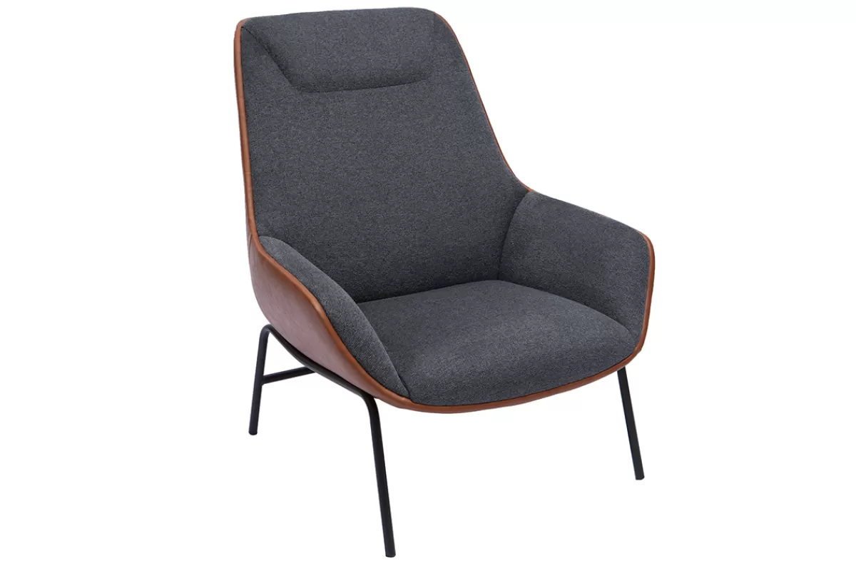 Miliboo Sillones | Sillón-Sillón moderno marrón de tejido efecto aterciopelado texturizado gris oscuro MARCEAU