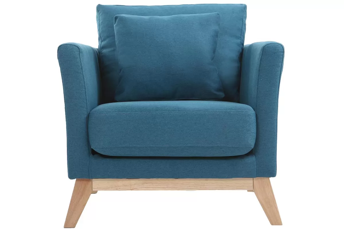 Miliboo Sillones | Sillón-Sillón nórdico azul petróleo patas madera clara OSLO