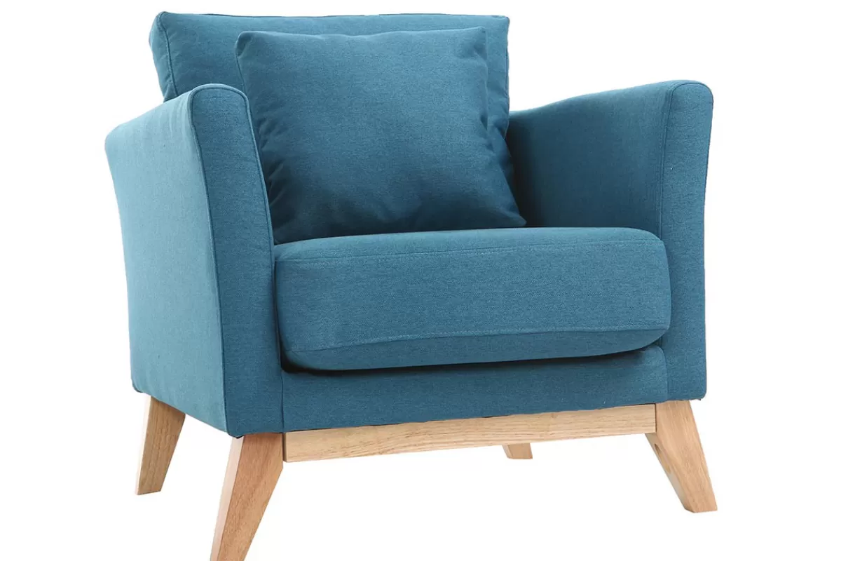 Miliboo Sillones | Sillón-Sillón nórdico azul petróleo patas madera clara OSLO