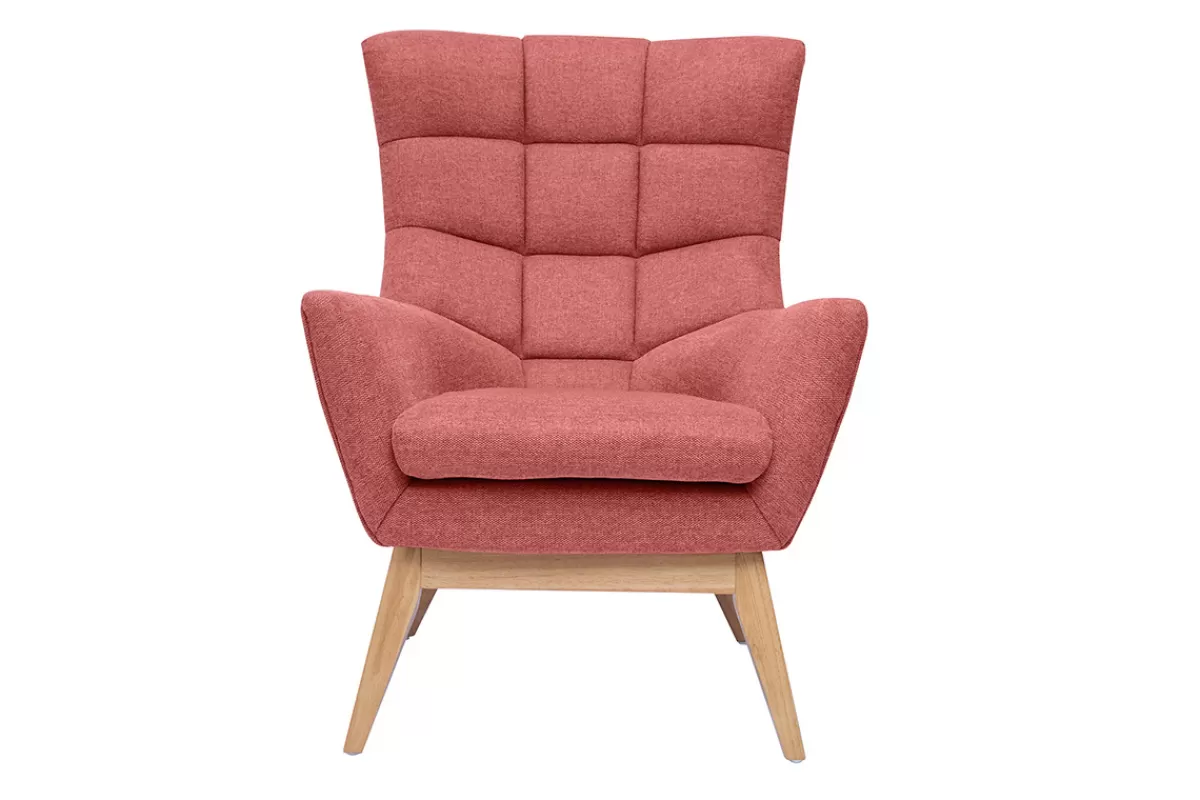 Miliboo Sillones | Sillón-Sillón nórdico con tejido efecto aterciopelado texturizado color terracota y madera BRODY