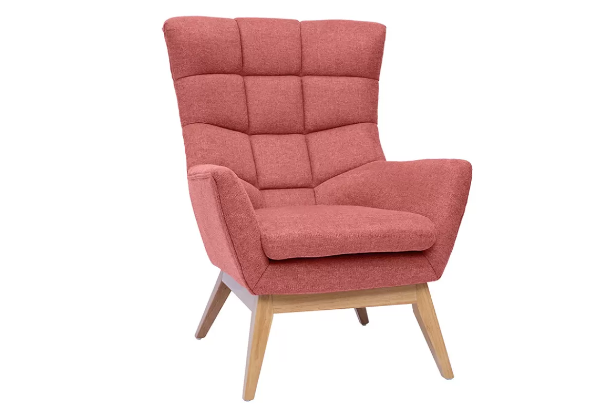 Miliboo Sillones | Sillón-Sillón nórdico con tejido efecto aterciopelado texturizado color terracota y madera BRODY