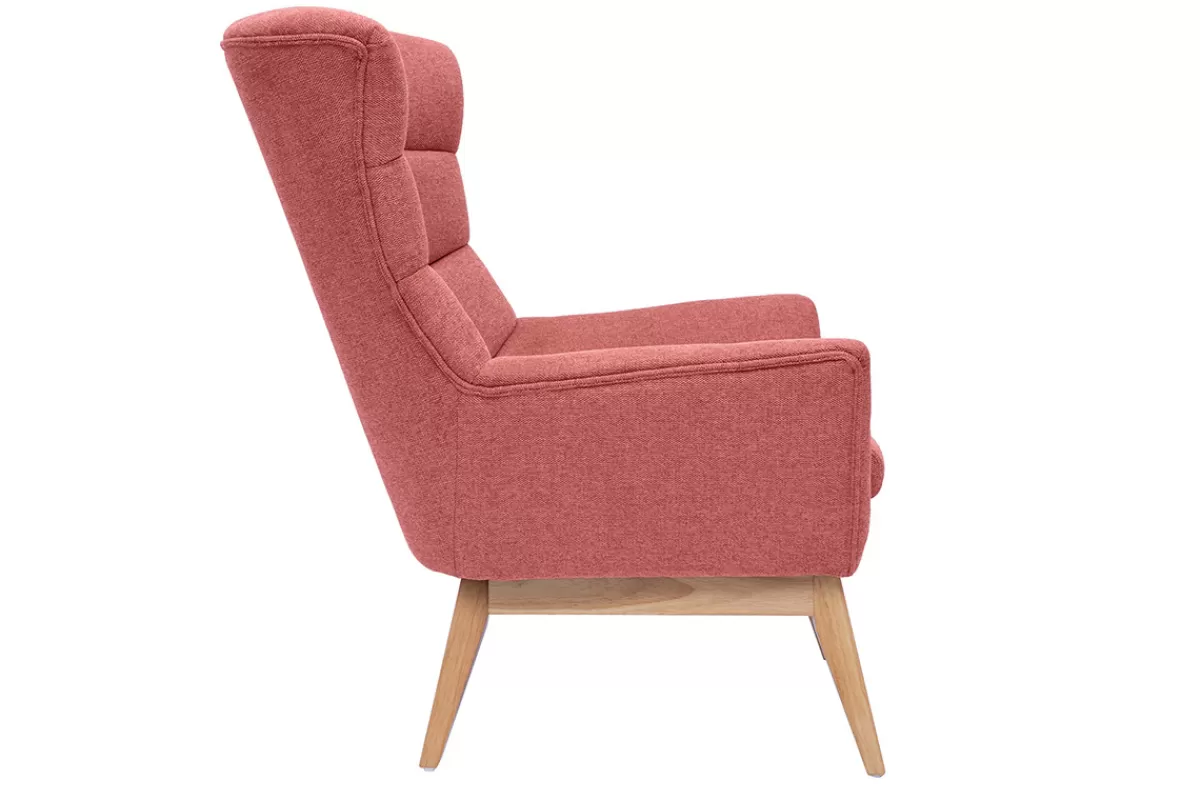 Miliboo Sillones | Sillón-Sillón nórdico con tejido efecto aterciopelado texturizado color terracota y madera BRODY